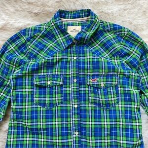 Y2K Hollister Blue Green Plaid Cotton Western Button Down Shirt